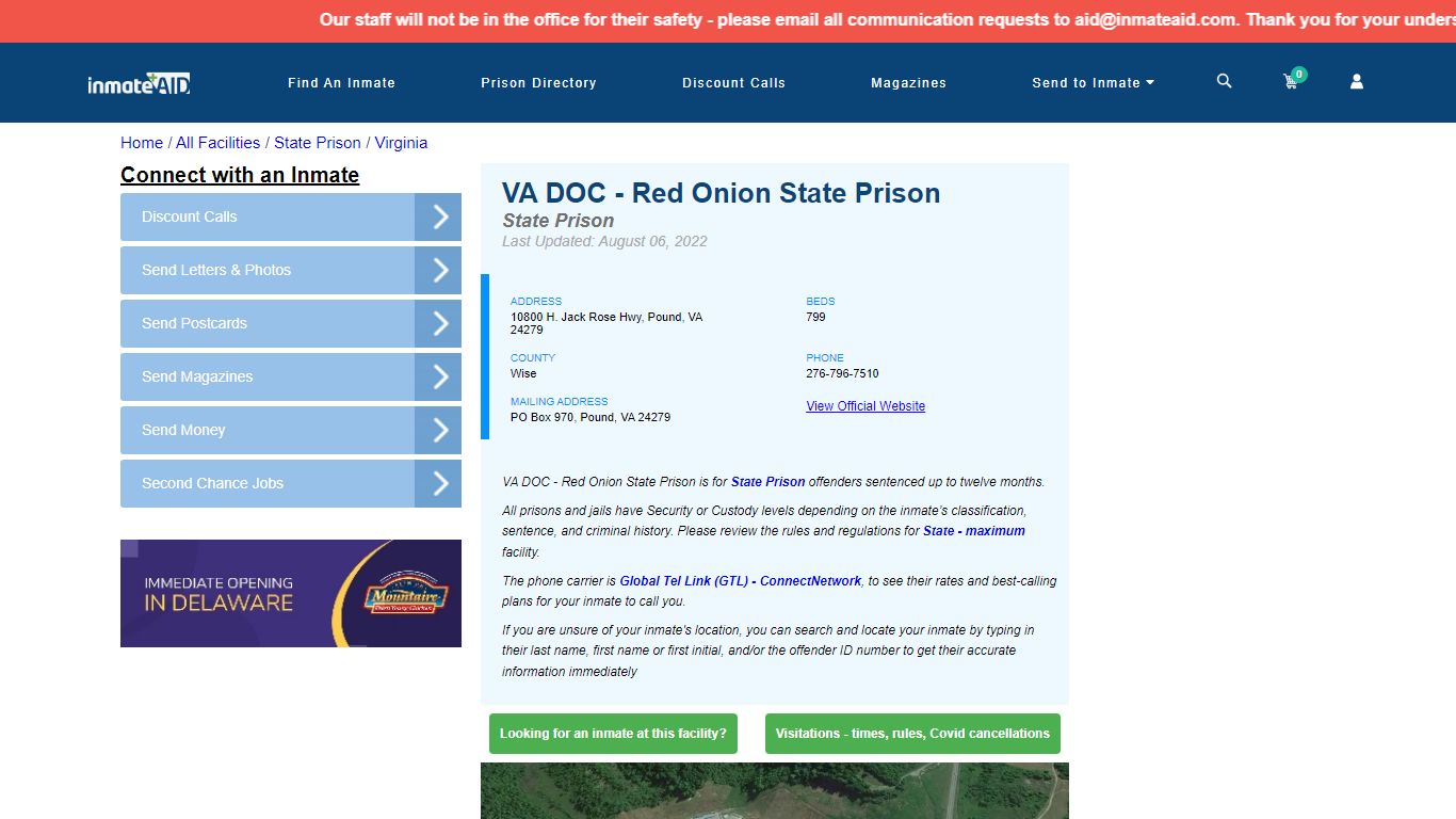 VA DOC - Red Onion State Prison & Inmate Search - Pound, VA