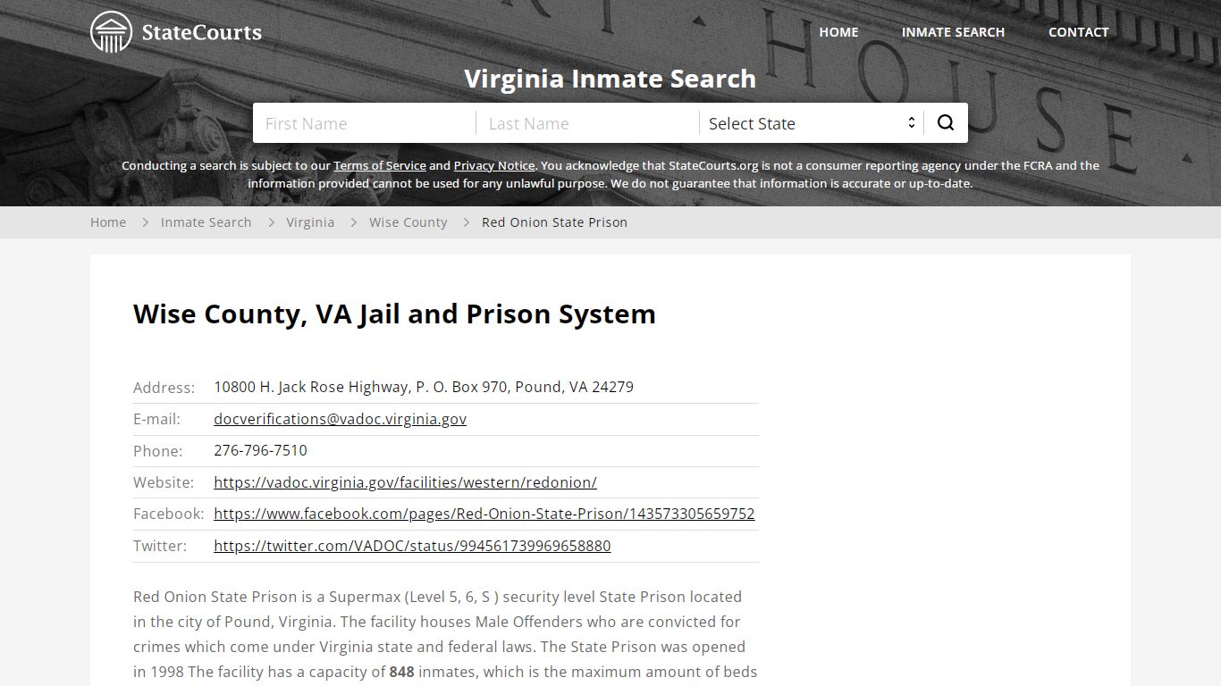 Red Onion State Prison Inmate Records Search, Virginia ...